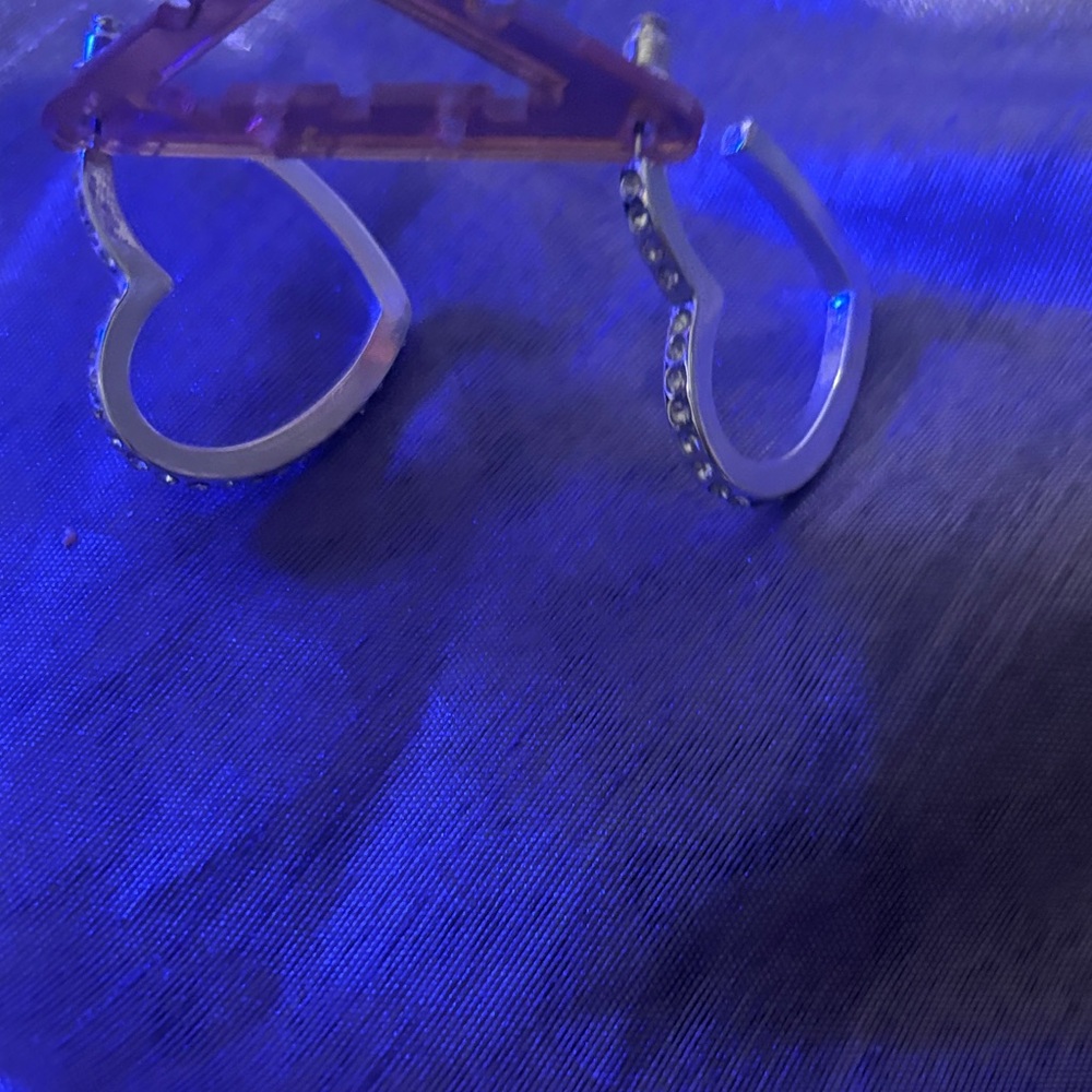 Silver Heart Earrings with Rhinestones - Picture 4 of 4